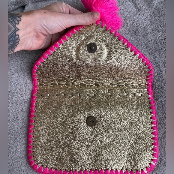 AMANO Project Metallic Gold w/ Pink thread and PomPom, Clutch Bag/Purse - Picture 2 of 3